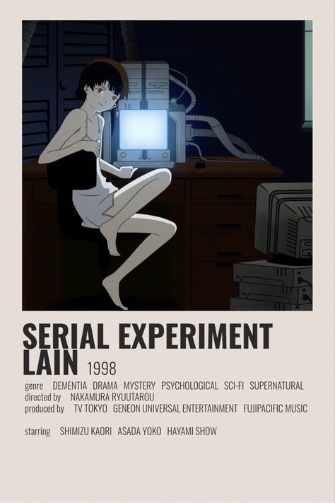 Serial Experiment Lain, Iwakura Lain, Experiment Lain, Serial Experiments Lain, Japanese Animated Movies, Anime Suggestions, Film Posters Minimalist, Film Anime, Animes To Watch