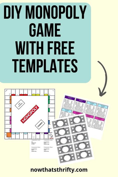 Do you want to create your own DIY Monopoly game? Use our free templates and easy tutorial for making your own game. #diygames #diymonopoly Make Your Own Monopoly, Monopoly Cards, Monopoly Party, Harry Potter Monopoly, Board Game Template, Make Your Own Game, Board Games Diy, Monopoly Money, Free Printable Templates