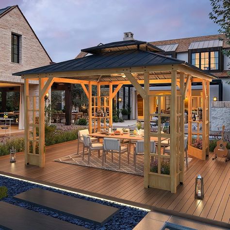 Wood Gazebo, Side Patio, Outdoor Pool Area, Gazebo Ideas, Wooden Gazebo, Covered Patios, Hardtop Gazebo, Garage House Plans, Gazebo Canopy