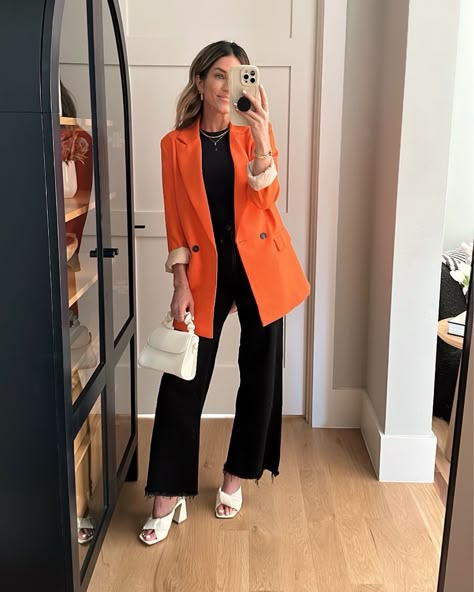 Summer Wardrobe Staples! - The Sister Studio Ways To Style Leggings, Orange Blazer Outfits, The Sister Studio, Sister Studio, Skirts Flowy, Summer Wardrobe Staples, Style Leggings, Jeans With Heels, Orange Outfit