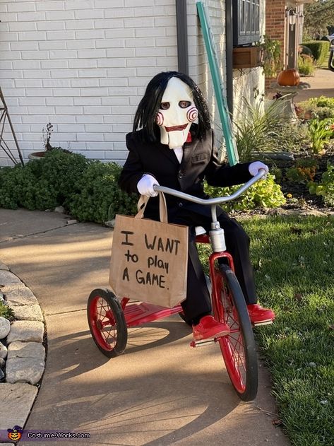 Saw Head Trap Costume, Saw Costume Kids, Saw Halloween Decorations, Saw Costume Female, Jigsaw Costume Women, Jigsaw Mask, Saw Halloween Costume, Jigsaw Doll, Billy Puppet