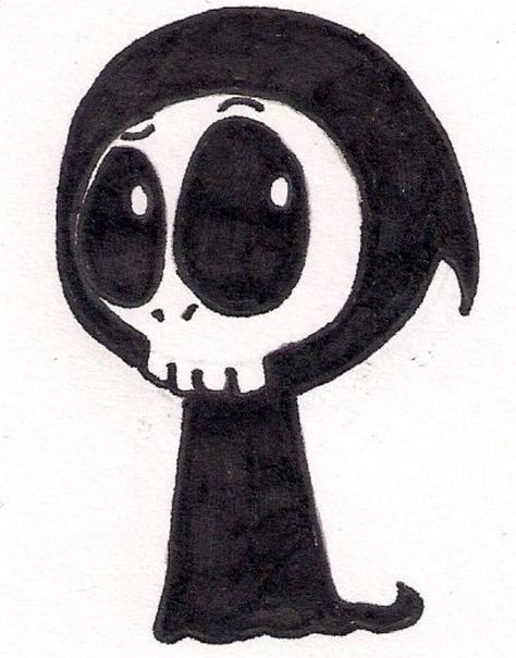 Cartoon Grim Reaper Tattoo, Cute Grim Reaper Drawing, Grim Reaper Doodle, Grim Reaper Art Drawings, Chibi Grim Reaper, Chibi Tattoo, Pubg Drawing, Grim Reaper Drawing, Reaper Drawing