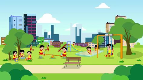 Download the Cartoon Background - City Park Playground with Kids 3320990 royalty-free Stock Video from Vecteezy and explore thousands of other stock footage clips! Cartoon Playground, Cartoon Park, Kids Social Media, School Cartoon, Cartoon House, Free Stories, School Playground, Park Playground, Free Cartoons