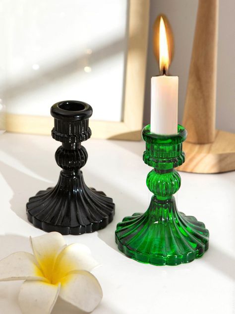 1pc Striped Black & Green Glass Candle Holder For Home Decoration, Aroma Candlestick, Festival Ornament, Accessory ToolI discovered amazing products on SHEIN.com, come check them out! Green Glass Candle, Vintage Glass Candle Holders, Striped Candles, Romantic Candlelight, Candle Cups, Christmas Candle Decorations, Easy Candles, Dinner Decoration, Glass Candle Holder