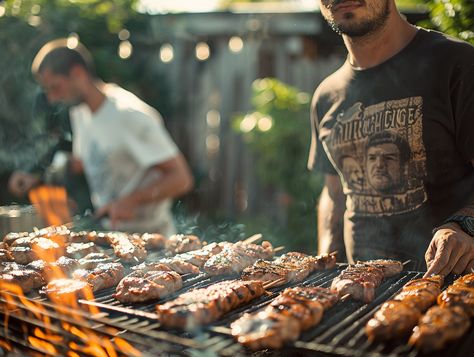 Barbeque Party with Focus on Grilling Guy Barbeque Aesthetic, Man Grilling, Bison Ranch, Barbecue Food, Barbeque Chicken, Barbeque Party, Inspirational Digital Art, Chicken Pictures, Party Scene