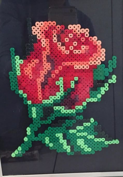 Flower Perler Bead Pattern, Flower Iron Beads, Rose Perler Bead Pattern, Rose Perler Beads, Perler Beads Flower, Flower Perler Bead Patterns, Perler Flower, Melty Bead Designs, Melty Bead Patterns