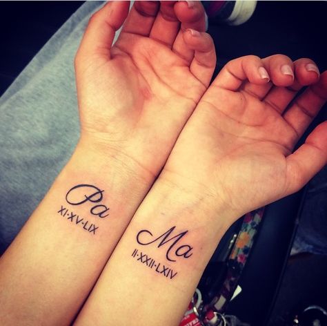 Love the font of pa and ma Ma And Pa Tattoo, A And P Letters Together Tattoo, Nana And Papa Tattoos, Ma Pa Tattoo Design, Mami Tattoos, Pavan Name Tattoo, Pa Tattoo, Ma Tattoo, Minimal Tattoos