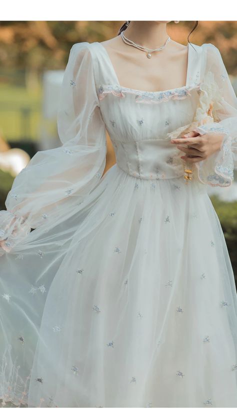 Floral Princess Dress, Cottagecore Chic, Victorian Cottagecore, Wedding Bridesmaid Dress, Flower Embroidered Dress, Bridesmaid Attire, French Dress, Cottagecore Dress, Dress Aesthetic