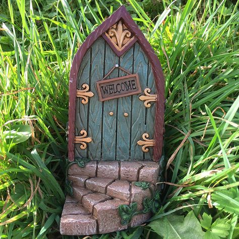 Garden Wall Plaque, Fairy Garden Doors, Wooden Man, Garden Door, Fairy Garden Crafts, Purple Garden, Wooden Mirror, Fairy Door, Fairy Doors