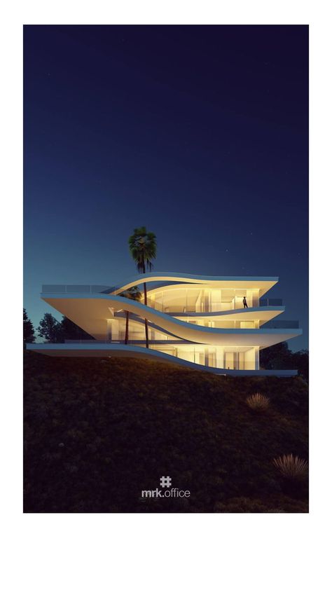 Curved Villa Design, High Tech Architecture, Organic Homes, Villa Puncak, Surfaces Architecture, Different Floors, Curve Building, Deadpool Artwork, Layered Architecture