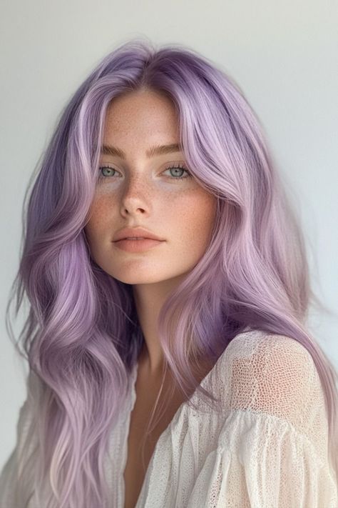 Lavender hair highlights add a softpastel touch to your styleperfect for those seeking a subtle yet trendy lookLavenderHighlights PastelHairMagic Pastel Colour Hair, Soft Lavender Hair Color, Cool Lavender Hair, Pale Skin Purple Hair, White Lavender Hair, Pale Lavender Hair, Lilac Hair Aesthetic, Lavender Hair Aesthetic, Frost Hairstyles