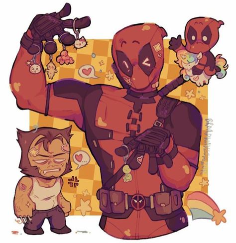 Deadpool And Wolverine Cute Drawing, Deadpool Wolverine Fanart, Deadpool Fanart Cute, Wolverine X Deadpool Fanart, Wade Wilson Fanart, Wolverine And Deadpool Fan Art, Deadpool Wolverine Art, Deadpool Sona, Deadpool X Wolverine Fanart Kiss