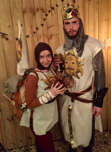 Monty Python Couples Costume - 9GAG King Arthur And Patsy Costume, Monty Python And The Holy Grail Costume, Monty Python Costume, Homeade Halloween Costumes, King Arthur Costume, Mythology Dress, Free Spirit Art, Costumes College, Couple Costumes