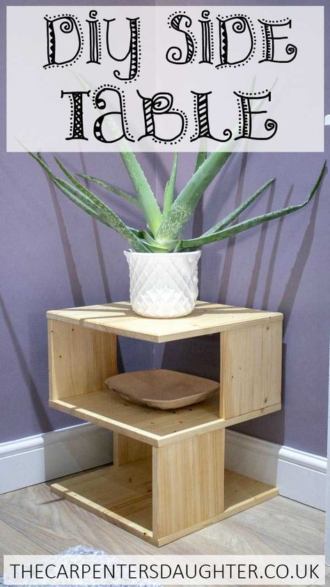 How to make this DIY S Shaped unusual side table Diy Mcm Side Table, Diy Wooden Side Table, Diy Modern Side Table, Mcm Side Table, Wooden Bed Side Table, Bed Side Table Design, Easy S, Palette Furniture, Simple Side Tables