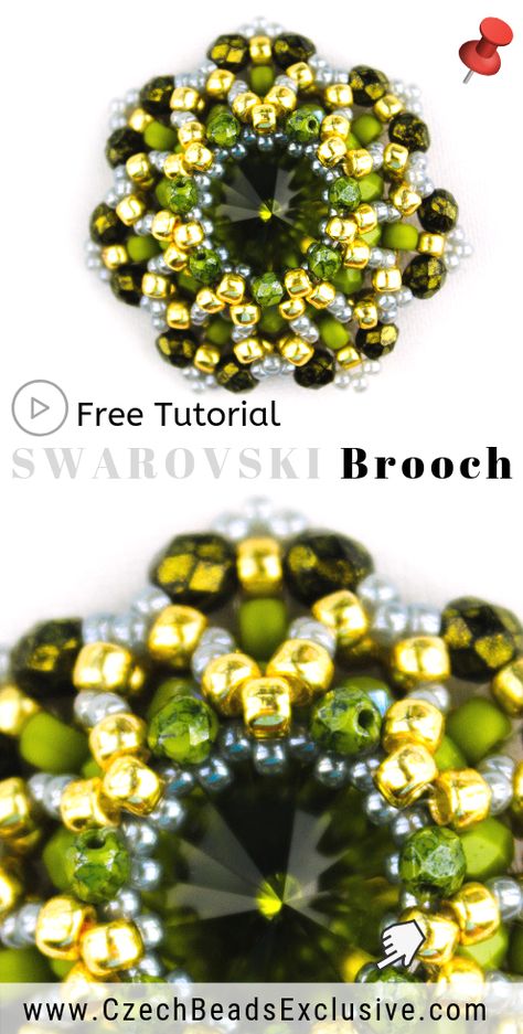 Bead Brooch Tutorial, Brooch Tutorial, Beaded Brooch How To Make, Beaded Brooch Tutorial, Brooches Handmade Tutorials, Beaded Brooch Diy, Seed Bead Tutorials, Swarovski Brooch, Hand Beaded Embroidery