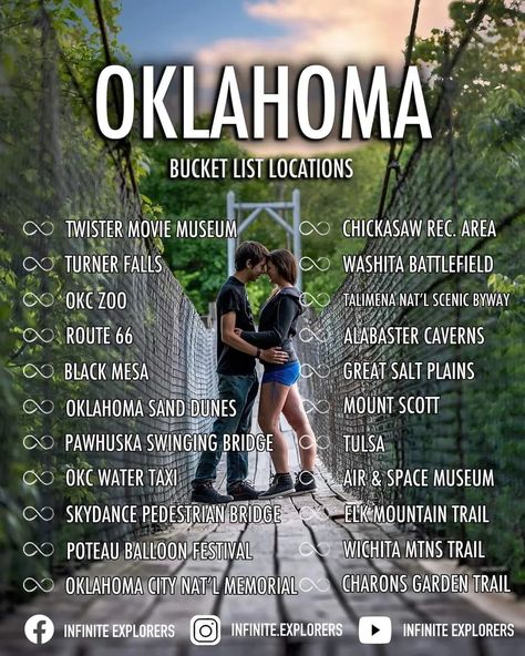 https://www.instagram.com/p/CdUKO0kOr_k/?igshid=MDJmNzVkMjY= 50 States Travel, Bucket List Places, Oklahoma Travel, Road Trip Map, Road Trip Routes, Relaxing Travel, Travel Inspiration Destinations, Air And Space Museum, Travel Wishlist