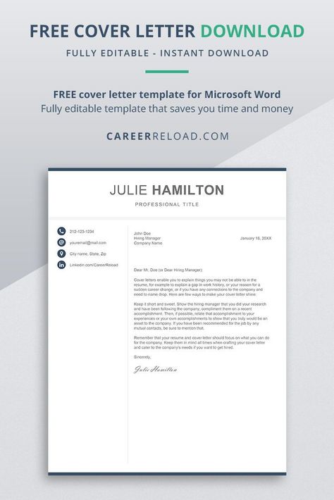 Free modern cover letter template download for Word. #CoverLetter #WordCoverLetter #CoverLetterDesign #FreeCoverLetter Modern Cover Letter, Free Cover Letter Template Download, Cover Letter Format, Best Cover Letter, Cover Letter Template Free, Cover Letter Design, Application Letter, Free Cover Letter, Annotated Bibliography