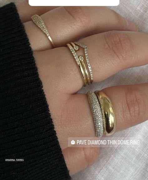 Rings Silver And Gold, Gold And Silver Stacked Ring, Stacked Gold And Silver Rings, Stacking Gold And Silver Rings, Gold Ring Astethic, Trendy Rings 2023, Silver And Gold Jewelry Mixing Rings, Diamond Ring Stacking Ideas, Gold And Silver Ring Stack