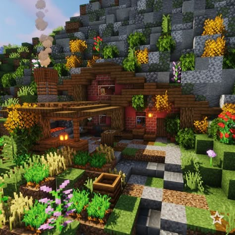 Small, simple but lovely and easy to build Medieval Mountain House with Forge Easy But Cute Minecraft Houses, Minecraft Mountain Building Ideas, Minecraft Houses In Mountains Easy, Cute Plains Minecraft House, Minecraft Mountain House Ideas Easy, Minecraft House Side Of Mountain, Minecraft House On Side Of Mountain, Minecraft Small Mountain House, Minecraft Building Ideas Mountain House