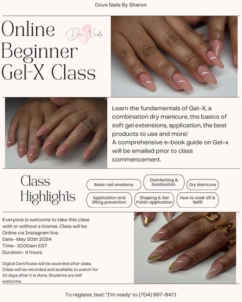 My new beginner class is now open for enrolments! Date is May 20th 2024! For enquiries on how to register please text ‪(704) 997-9471‬ or send me a direct message here on Instagram! I’m happy to share my skills and what has worked for me since I’m became a Gel-X nail artist. I’m more than happy to guide anyone to be the best at Gel-x. 💗 #dovenailsbysharon Now Open, Be The Best, Nail Artist, Send Me, To Share, Manicure, How To Become, Nails, Quick Saves