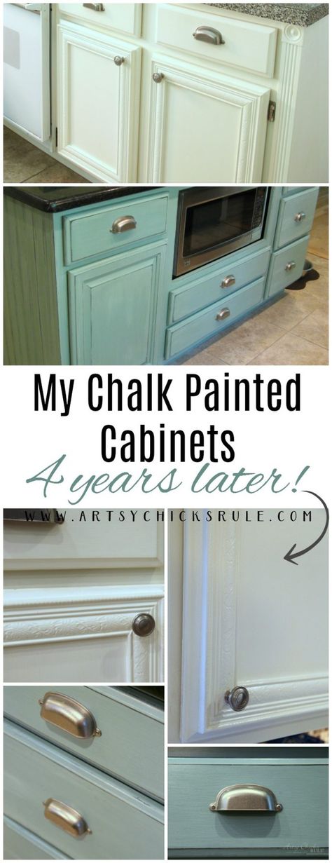 Wow! Good info! Chalk Painted Cabinets 4 Years Later! artsychicksrule.com #chalkpaintedcabinets #chalkpaint Chalk Painted Cabinets, Diy Painting Kitchen Cabinets, Chalk Paint Cabinets, Chalk Paint Kitchen Cabinets, Cabinet Makeover Diy, Diy Kitchen Cabinets Makeover, Chalk Paint Kitchen, Diy Kitchen Cabinets Painting, Chalk Paint Furniture Diy