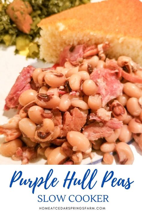 Crockpot Peas, Purple Hull Peas Recipe Southern Style, Purple Hull Peas Recipe Crockpot, Purple Hill Peas Recipe, Purple Haul Peas Recipe, Field Peas Recipe, Crowder Peas Recipe, How To Cook Purple Hull Peas, Frozen Purple Hull Peas Recipe