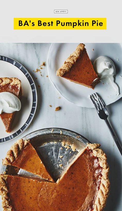 BA's Best Pumpkin Pie Recipe | Bon Appetit Pumpkin Slab Pie, Lemon Chess Pie, Best Pumpkin Pie Recipe, Squash Pie, Gluten Free Pumpkin Pie, Train Pumpkin, Buttery Pie Crust, Sweet Potato Pies Recipes, Chess Pie