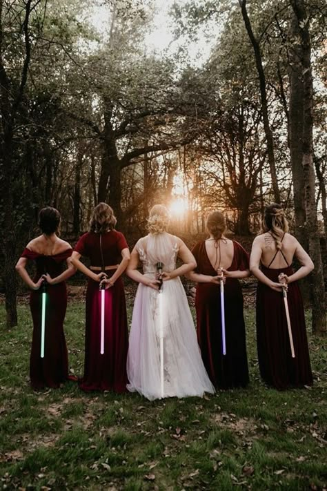 Grand March Entrance Ideas Funny, Star Wars Wedding Picture Ideas, Wedding Vows To Husband Star Wars, Star Wars Wedding Pictures, Star Wars Wedding Veil, Star Wars Wedding Photoshoot, Rustic Star Wars Wedding, Star Wars Themed Wedding Dresses, Wedding Ideas Star Wars