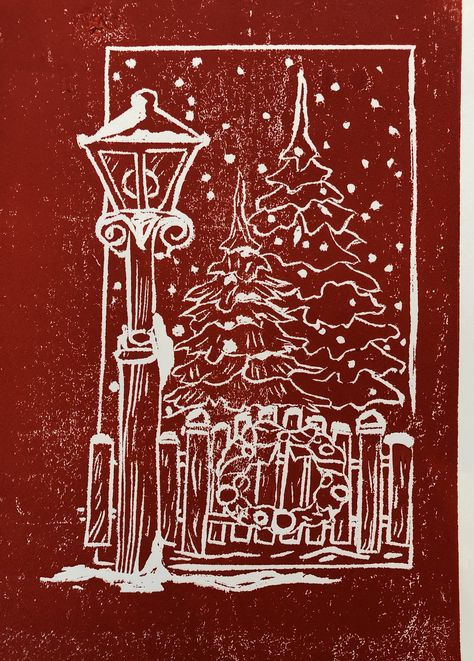 Lino Print Ideas Christmas, Christmas Print Making, Christmas Cards Lino Print, Christmas Linocut Ideas, Linocut Prints Christmas, Christmas Card Lino Print, Christmas Block Print, Xmas Linocut, Lino Print Christmas Cards