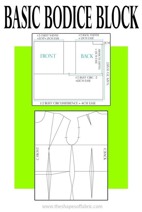 Basic Bodice Block Pattern Drafting, Basic Bodice Block, Pattern Drafting Bodice, Basic Bodice Pattern, Bodice Block, Pattern Making Tutorial, Basic Bodice, Pattern Drafting Tutorials, Basic Dress Pattern