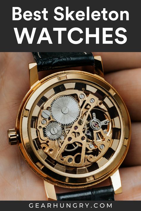 Every watch collector needs a skeleton watch.  Sometimes called mechanical watches, this novel accessory for men is a fun element to add to your look.  See our reviews on some of the best skeleton watches for men. Best Skeleton Watches, Geek Women, Watch Tattoos, Skeleton Watches, Watch Trends, Latest Watches, Watches Unique, Best Gifts For Men, Crocodile Leather