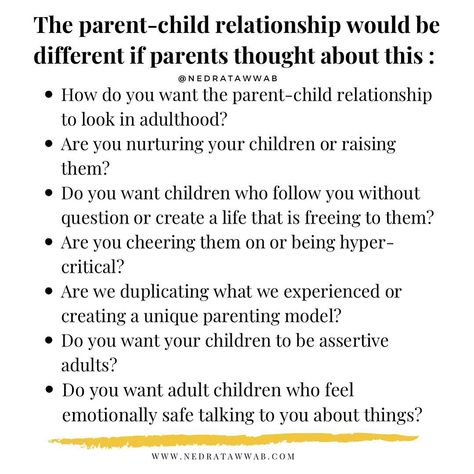 What a parent does in childhood often manifests in the adult parent-child relationship. #nedranuggets #setboundariesfindpeace #setboundaries #nedratawwab #healthyrelationship #healthyboundaries #boundaries #dramafree #healthyfamilies Uppfostra Barn, Parenting Adult Children, Parenting Knowledge, Parenting Plan, Intentional Parenting, Parenting Done Right, Parenting Help, Conscious Parenting, Smart Parenting