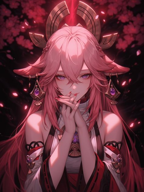 Yae Miko, Fanarts Anime, Japanese Artists, Dnd Characters, Anime Poses, Cute Anime Character, Pink Hair, Anime Character Design, Anime Images