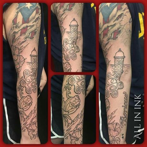 Puerto Rico body art, Taino, arm sleeve, Puerto Rican, El Morro, coqui Ponce Puerto Rico Tattoo, El Morro Tattoo, Puerto Rico Tattoo For Men, Tattoos Puerto Rico, Puerto Rico Tattoo, Taino Tattoos, Puerto Rican Men, Husband Tattoo, Tree Tattoo Men