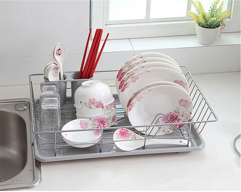 Stainless Steel Dish Rack Plate Kitchen Dish Drainers, Dish Dryer, Draining Board, Dish Drying Rack, Plastic Tray, Dish Drainers, Dish Rack, Cutlery Holder, Dish Rack Drying