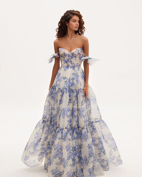 Breaking news: the floral dress is the top pick again 💙 Our blue hydrangea deserves all the buzz around, can’t you agree? 👇 #amalthrea #amalthreadress #maxidressstyle #occasiondress فستان زهري, Tie Strap Dress, Dress Weights, Sleeves Style, Organza Dress, Bridesmaid Dresses Online, Formal Attire, Pastel Green, Strap Dress