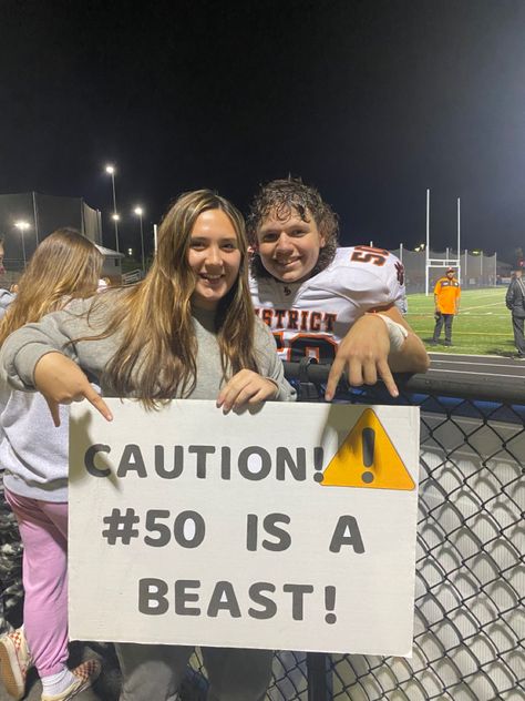 Caution! #50 is a Beast! Freshman Volleyball Posters, Basketball Posters For Players, Soccer Poster Board Ideas, Poster Boards For Basketball Games, Posters For Games Sports, Poster For Football Games, Football Signs For Games Posters For Bf, Cute Football Signs, Posters For Your Friends Sports Game