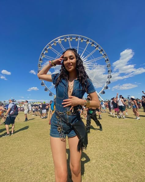 coachella outfit inspiration coachella pose instagram festival pose Free people jumpsuit black cowgirl boots black fringe bag layered jewelry coachella  2022 Romper Festival Outfit, Cool Girl Festival Outfits, Denim Coachella Outfit, All Black Coachella Outfit, Coachella Cowgirl Outfit, Besame Mucho Festival Outfit, Coachella Poses, Cochella Outfits Cowboy, Coachella Black Outfit