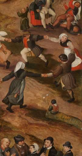 c.1570.Flemish Kermis with a Performance of the Farce‘Een cluyte van Plaeyerwater’, detail.Peeter Baltens,oil, panel,112×157cm.a painter in the circle of Pieter Bruegel, played an important role in the Antwerp artists’guild.He was also a rederijker (rhetorician)a poet and an actor.A comic dramatic work is being performed on the makeshift stage in the middle of this kermis scene.The farce is about a man-hidden in a pedlar’s basket-who catches his wife cheating on him with a clergyman. Rijksmuseum Medieval Mens Clothing, 16th Century Paintings, Festival Paint, Pieter Bruegel The Elder, Pieter Bruegel, Art Story, History Pictures, Medieval Art, Christmas Illustration