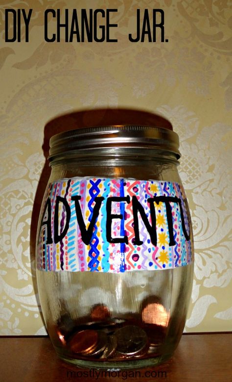 Check out mostlymorgan.com to find out how to make this super cute DIY change jar! Packing For College, Adventure Fund, Change Jar, College Packing, Dorm Room Hacks, College Stuff, Saving For College, College Tips, Money Saving Strategies