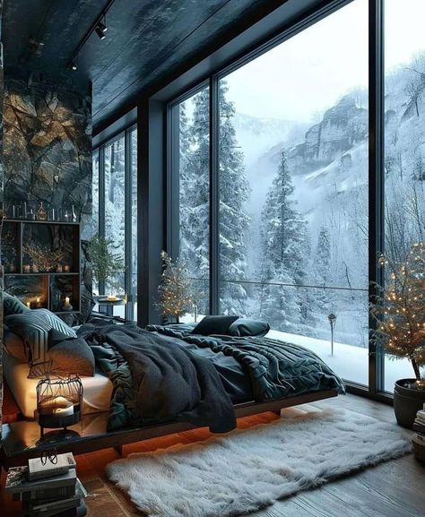 Black Cabin, Modern Mountain, Room With A View, Dream House Rooms, Forest House, Dream House Interior, Mountain Home, Dream Rooms, Mountain House