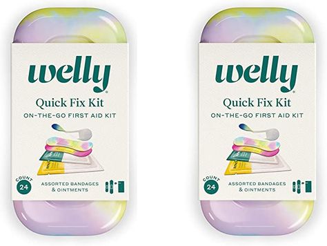 Amazon.com: Welly Quick Fix Colorwash, On The Go First Aid Kit, Assorted Bandages, Ointments, and Hand Sanitizer, Tie Dye Patterns, 2 Pack : Health & Household Travel Medicine Kit, Medicine Kit, Picky Kids, Waterproof Tape, Cleansing Wipes, Disney Food Blog, Aid Kit, Travel Kits, First Aid Kit