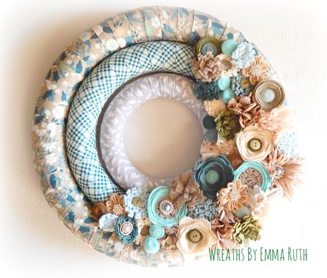 Double Wreath, Felt Flower Wreaths, Felt Wreath, Beach Wreath, Fabric Wreath, Yarn Wreath, Rag Wreath, Spring Fabric, Handmade Wreaths