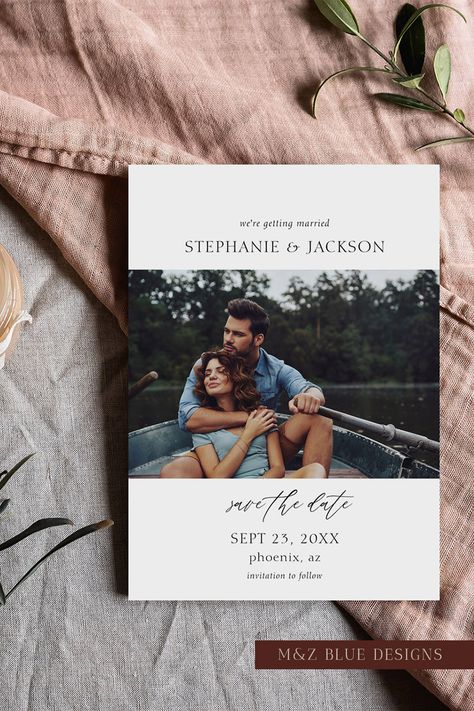 Save the Date- Photo Modern Horizontal Panoramic  Invitation Unique Save The Dates, Date Invitation, Save The Date Photos, Level Design, Save The Date Invitations, Save The Dates, Blue Design, Engagement Photo, Landscape Photos