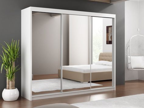 instrument Paris LUX white mirror wardrobe (W250 x D61 x H215)  -White finish   -3 mirror sliding doors  -9 Shelves  -2 drawers  -2 built-in drawers -Made in Europe Sliding Mirror Wardrobe Doors, Mirror Wardrobe Doors, Slide Wardrobe, Sliding Mirror Wardrobe, Mirror Sliding, 3 Door Sliding Wardrobe, Wardrobe With Mirror, Sliding Wardrobes, Mirror Wardrobe