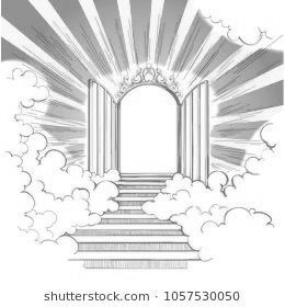 Staircase To Heaven Drawing, Gates Of Heaven Drawing, Dove And Rose Tattoo, Stairway To Heaven Tattoo, Angel Outline, Stairway Art, Tattoo Samples, Stairs To Heaven, Hipster Drawings