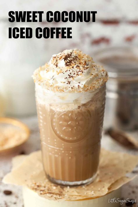 Coffee Toppings Ideas, Back To School Coffee Drinks, Coconut Cream Coffee Recipes, Summer Coffee Recipes, Coffee Coconut Milk Recipes, Coconut Coffee Recipe, Coconut Iced Coffee Recipes, Iced Coffee With Coconut Milk, Unique Iced Coffee Recipe