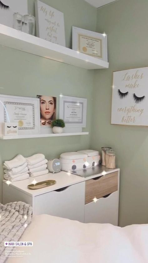 Small Eyelash Studio, Lash Studio Decor Small Spaces, Small Beauty Room Ideas, Small Beauty Room Ideas Salon, Lash Room Ideas Small Spaces, Beauty Room Ideas Salon At Home, Facial Room Ideas Estheticians, Small Facial Room Ideas, Lash Suite Ideas