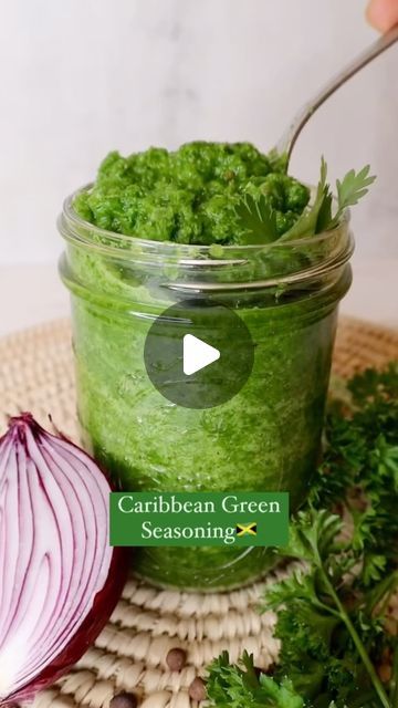 🌞Tiffany🌞 Caribbean Vegan Recipes on Instagram: "CARIBBEAN GREEN SEASONING 🧄🧅🧂🌱🇯🇲

🌱Full free recipe linked in bio and on my website italeatsandtreats.com

🧂Green seasoning is found all throughout the Caribbean islands and it tastes oh so good! It’s typically used for marination and sautéing and is a life saver when you don’t have time to prep fresh herbs. 

➡️Follow @italeatsandtreats for more vegan Caribbean recipes" Green Seasoning Caribbean, Green Seasoning Recipe, Caribbean Vegan, Diy Seasonings, Green Seasoning, The Caribbean Islands, Caribbean Recipes, Seasoning Recipes, Caribbean Islands