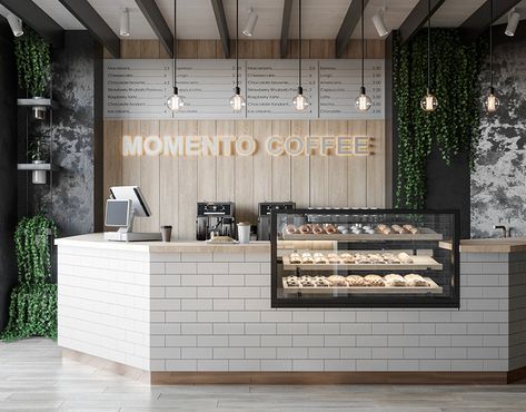 Aytan Guliyeva on Behance Cafe Bar Counter Design, Lobby Cafe, Entrance Lobby Design, Flower Shop Interiors, Staircase Interior Design, Modern Coffee Shop, Bar Counter Design, Opening A Coffee Shop, Church Interior Design